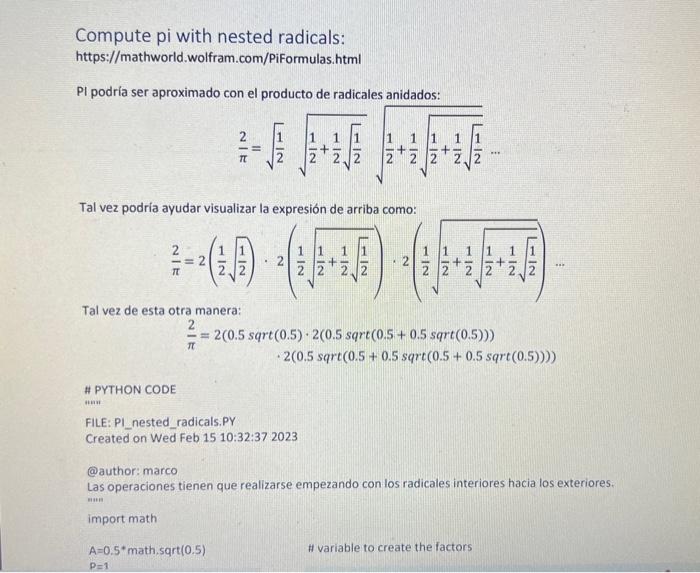 1 P Maybe in this other way: 2(0.5 sqrt(0.5) 2(0.5 sqrt(0.5+0.5 sqrt(0.5)))