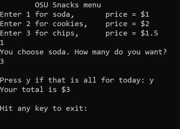 to build a vending machine. The machine offers 3 products: soda, cookies,