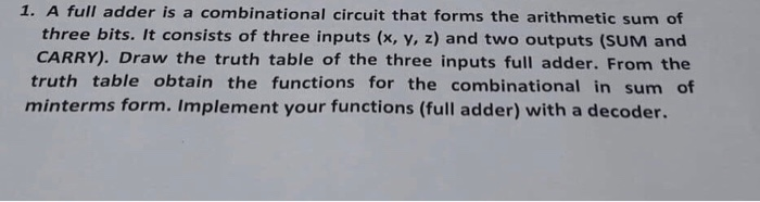  Please answer this asap. Thank You 1. A full adder is