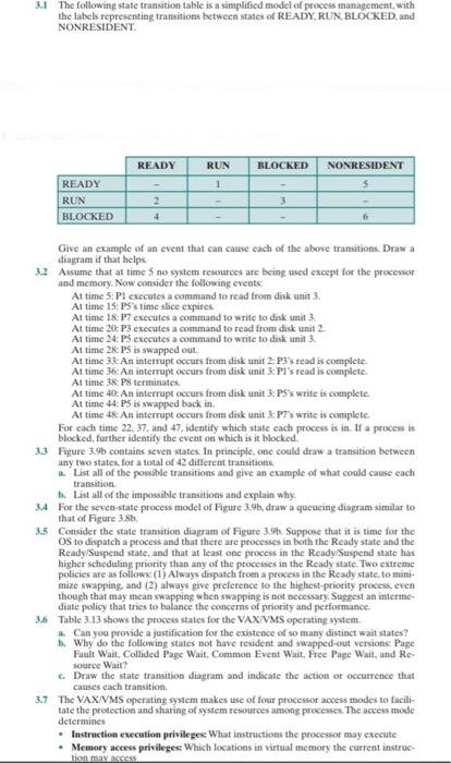  3.1 The following state transition table is a simplified model of