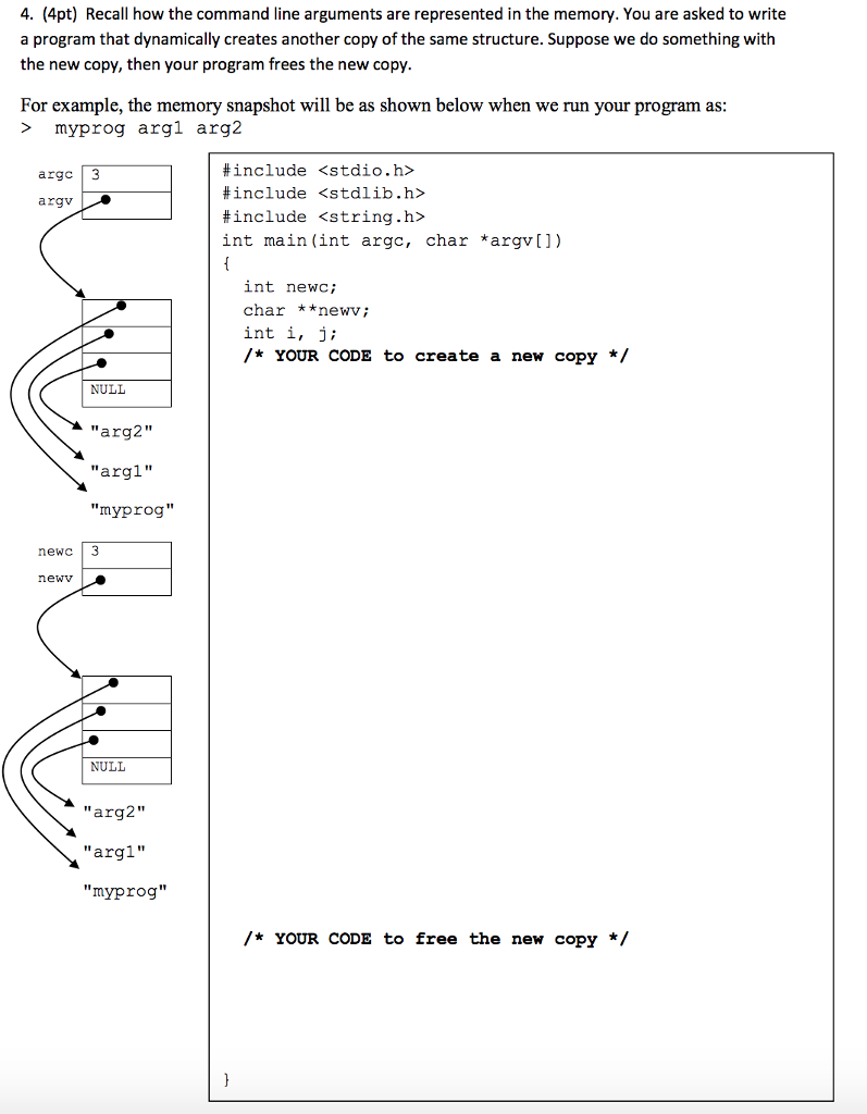  4. (4pt) Recall how the command line arguments are represented in