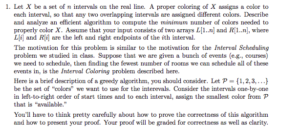 Algorithims 1. Let X be a set of n intervals on the