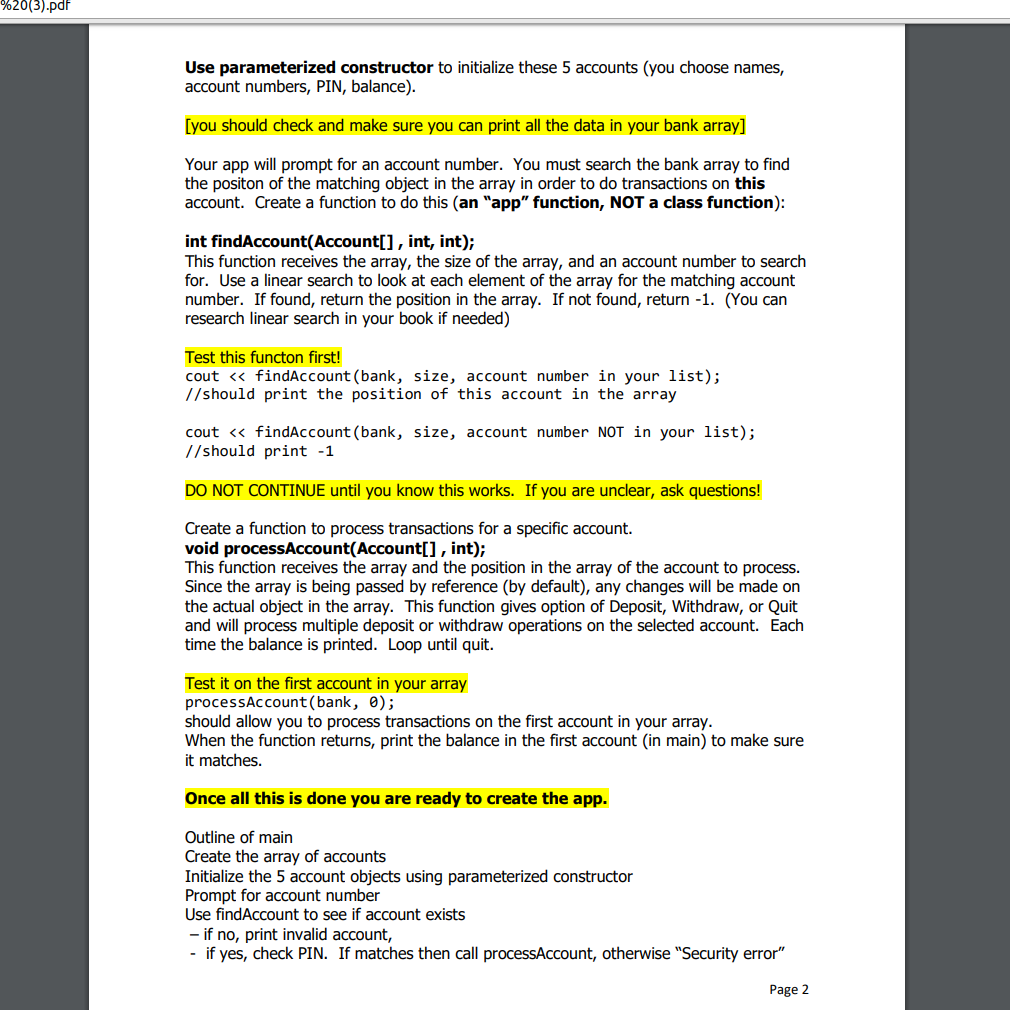 arrays Create an Account class that represents a single person's account at