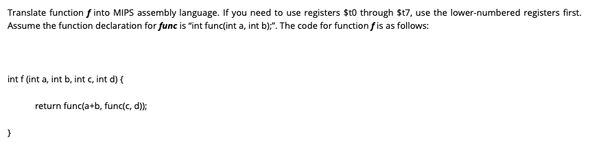  PLEASE NOTE THAT IS RETURNING func(a + b, func(c, d)), NOT