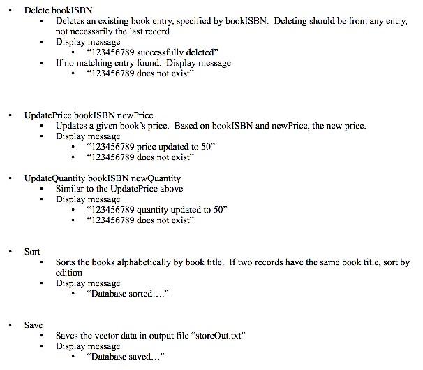 for each command Program creating book-store database. Each command requires separate function.