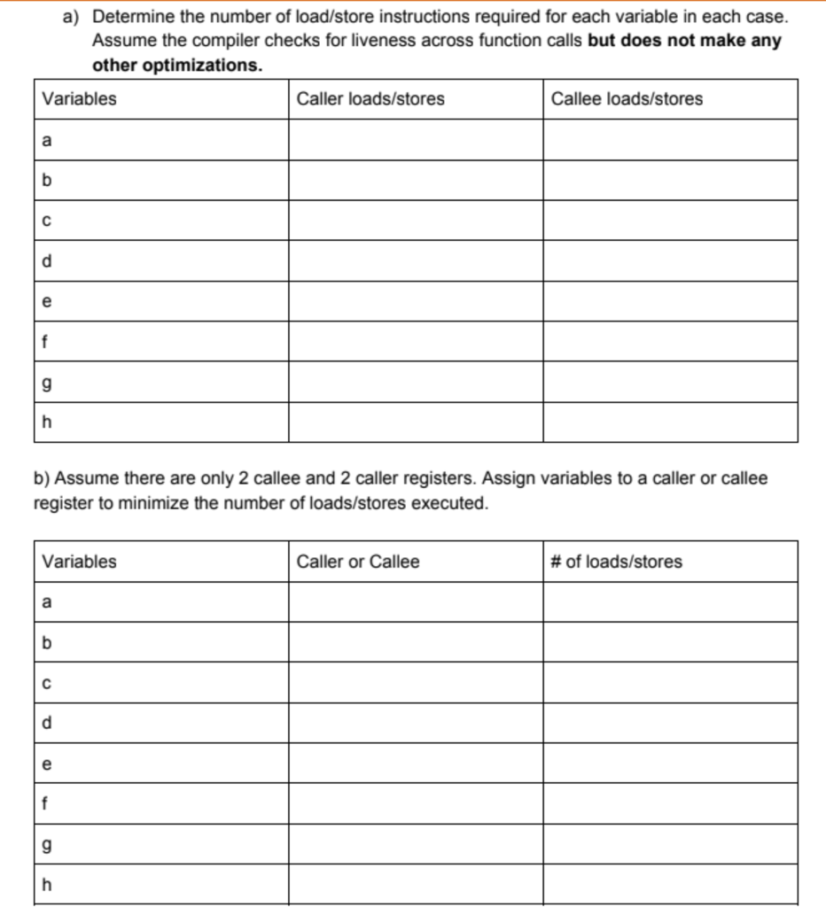 please explain in terms of numbers. especially part b Problem 2: Caller/Callee