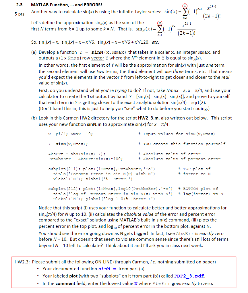  2.3 MATLAB Function, and ERRORS! t-1 Another way to calculate sin(x)