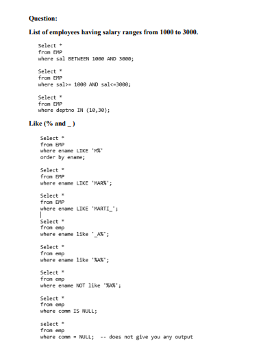 Question: Display job, hiredate, a salary of all employees order by department