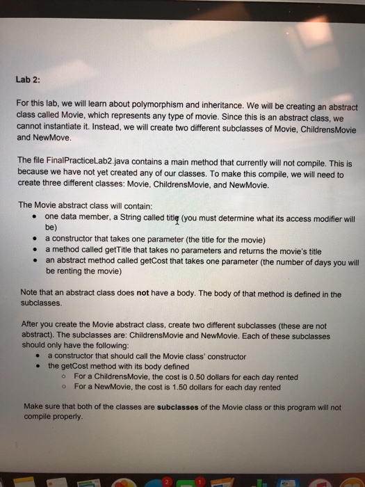  Lab 2: For this lab, we will learn about polymorphism and