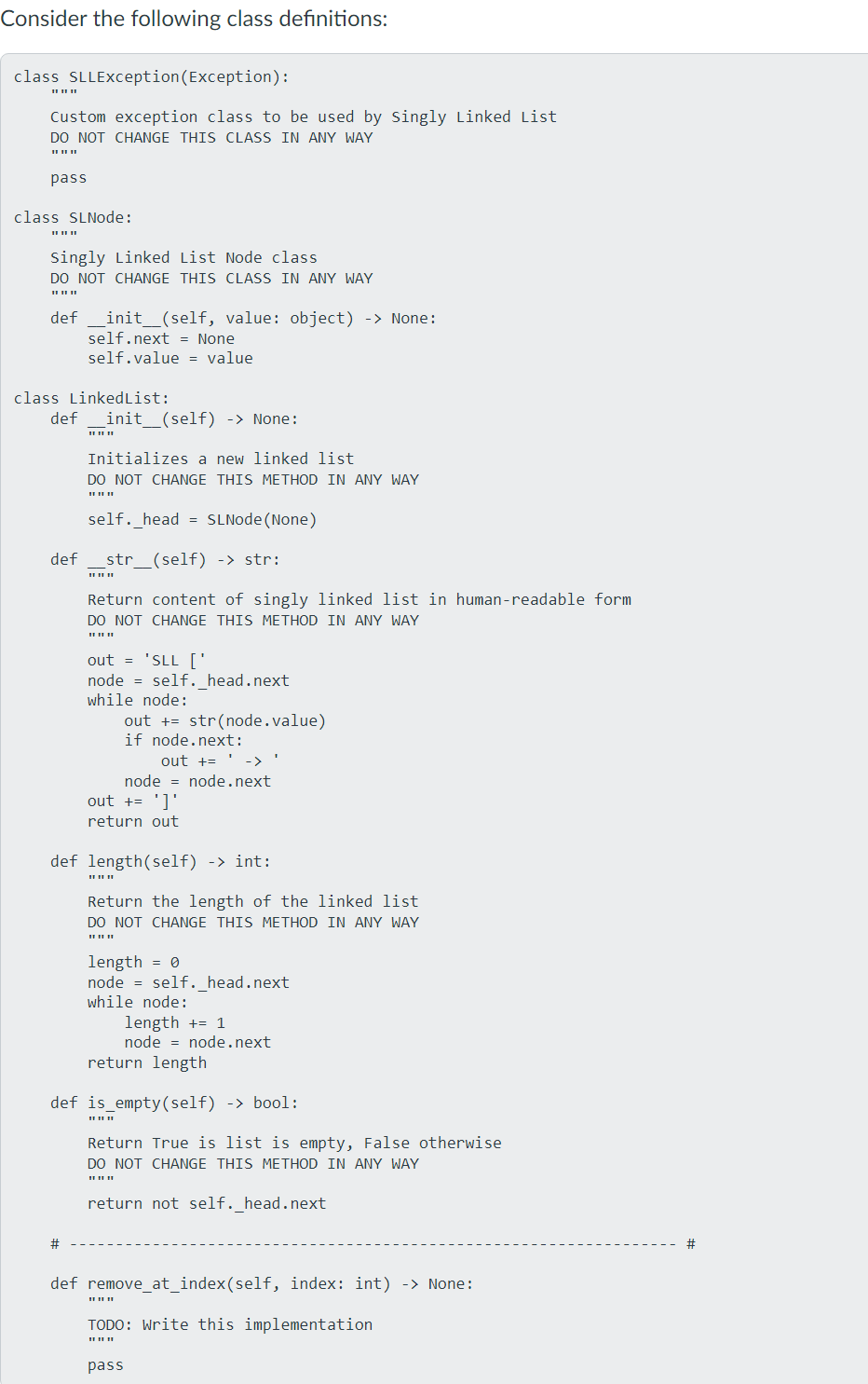 from a singly linked list, raising exceptions where necessary. Consider the following