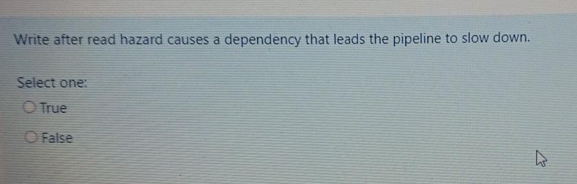 Write after read hazard causes a dependency that leads the pipeline