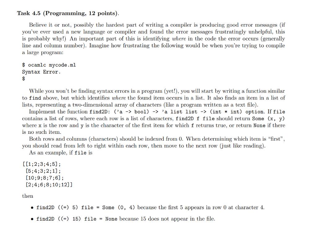(l: 'a list) : 'a option = raise ImplementMe ;; (*>* Task
