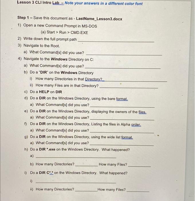  Lesson 3 CLI Intro Lab - Note your answers in a