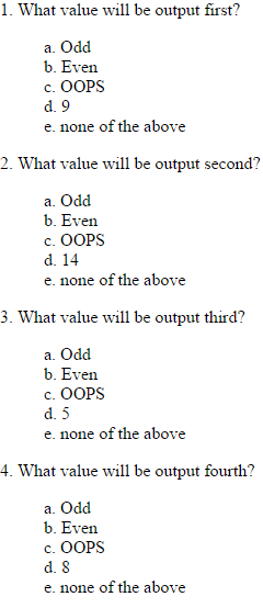 java code to answer the multiple choice questions 