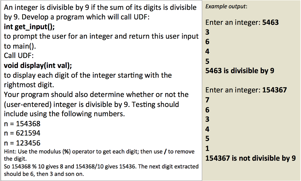 Code in C An integer is divisible by 9 if the sum