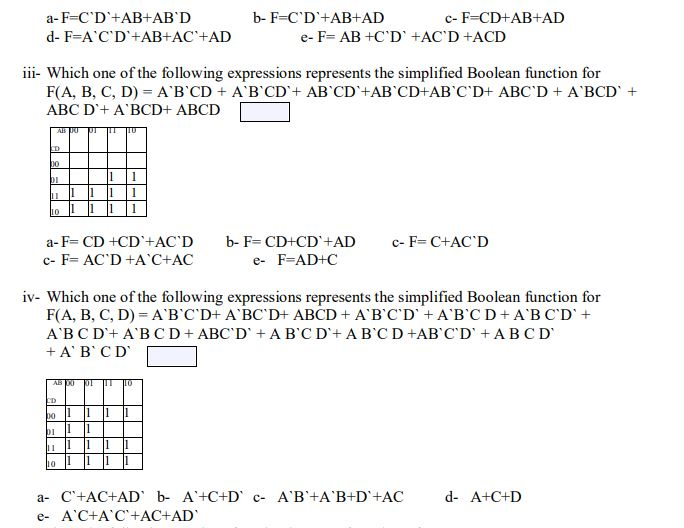 the logic values that corresponds to 0 or 1 for F(A,B,C,D) ABCD+A
