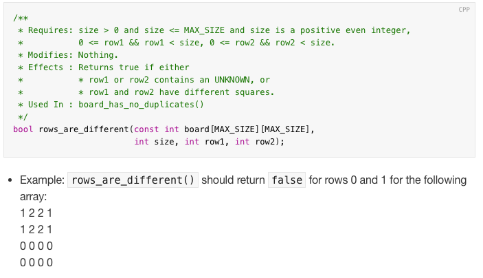  Example: rows_are_different() should return false for rows 0 and 1 for