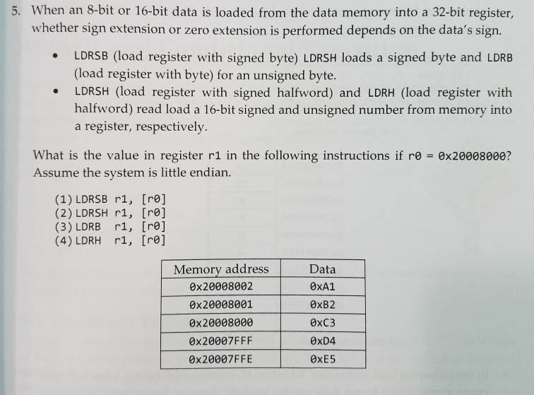 ARM v7 cortex-m assembly language question. 5. When an 8-bit or