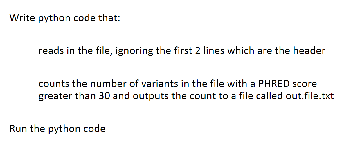  Write python code that: reads in the file, ignoring the first