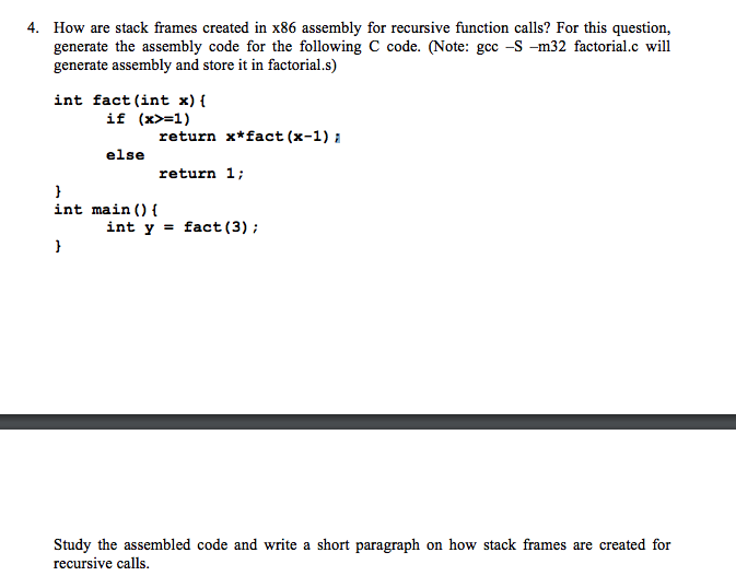  4. How are stack frames created in x86 assembly for recursive