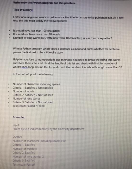  Write only the Python program for this problem. Title of a