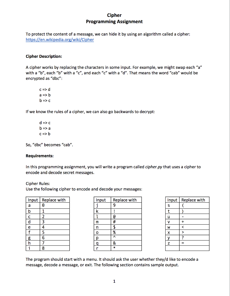 Using Pyton 3 write a cipher program. In this programming assignment, you