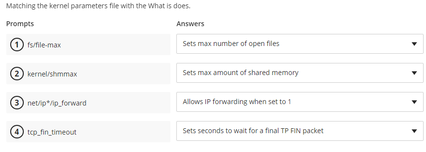  Matching the kernel parameters file with the What is does. Prompts
