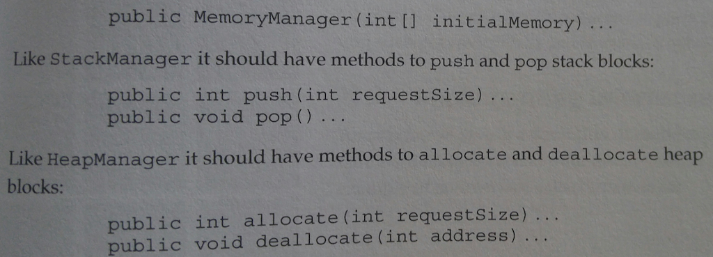 the block and the stack at the high end. The memory manager