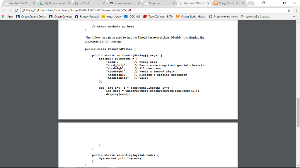 // Missing a special character "Abcdefgh%12" // Valid }; // Check the