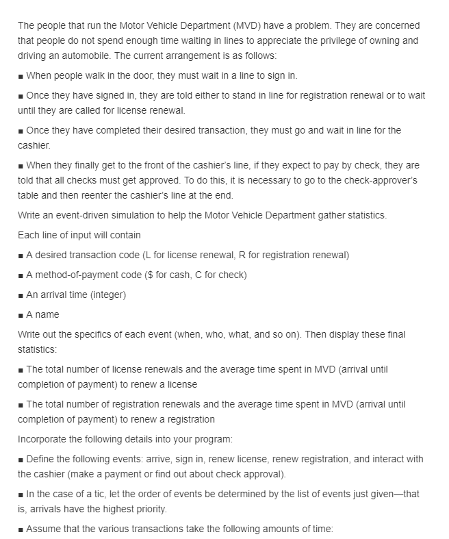 java please show output The people that run the Motor Vehicle Department