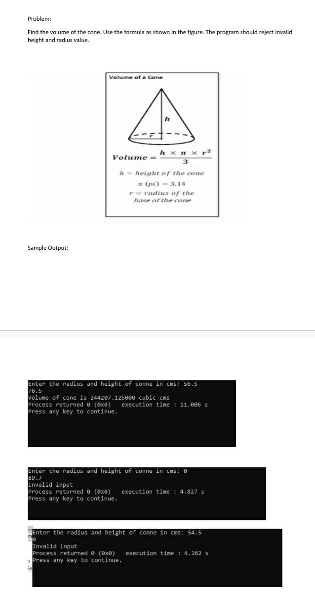  I need code c ?? Problem: Find the volume of the