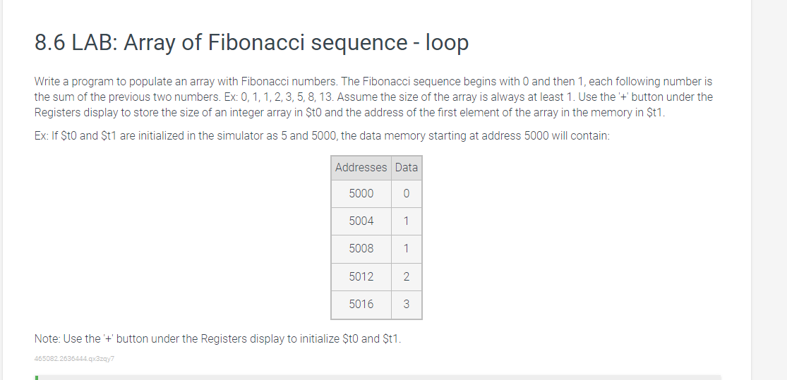  8.6 LAB: Array of FIbonaccl sequence - Ioop Write a program