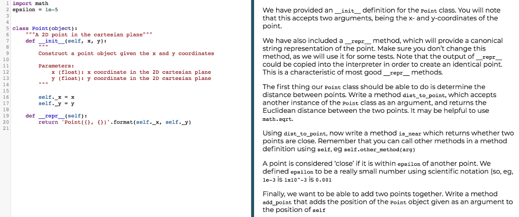 Using python... write codes.. for each pic A Point Class Definition A