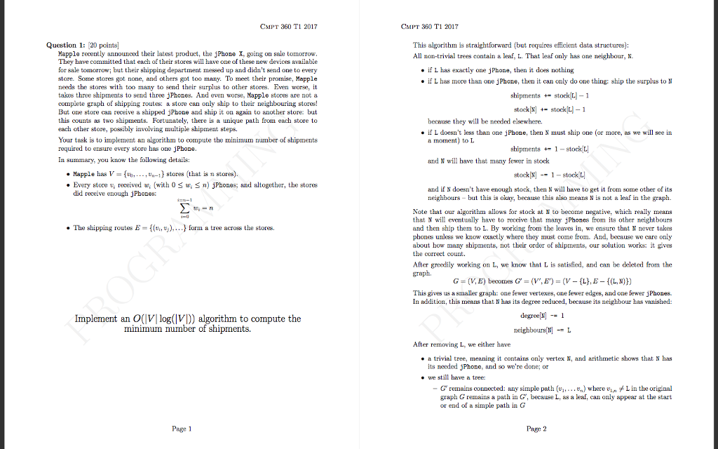 Please give the complete java code. CMPT 360 T1 2017 CMPT