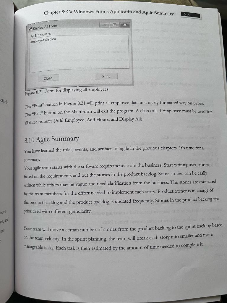 and Agile Summary 213 A. the print button click event calls the