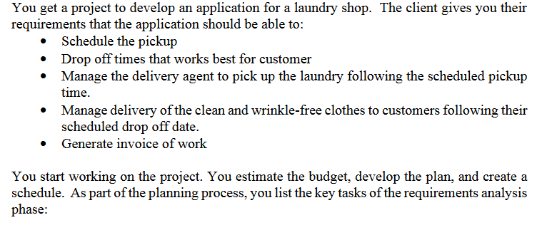  You get a project to develop an application for a laundry