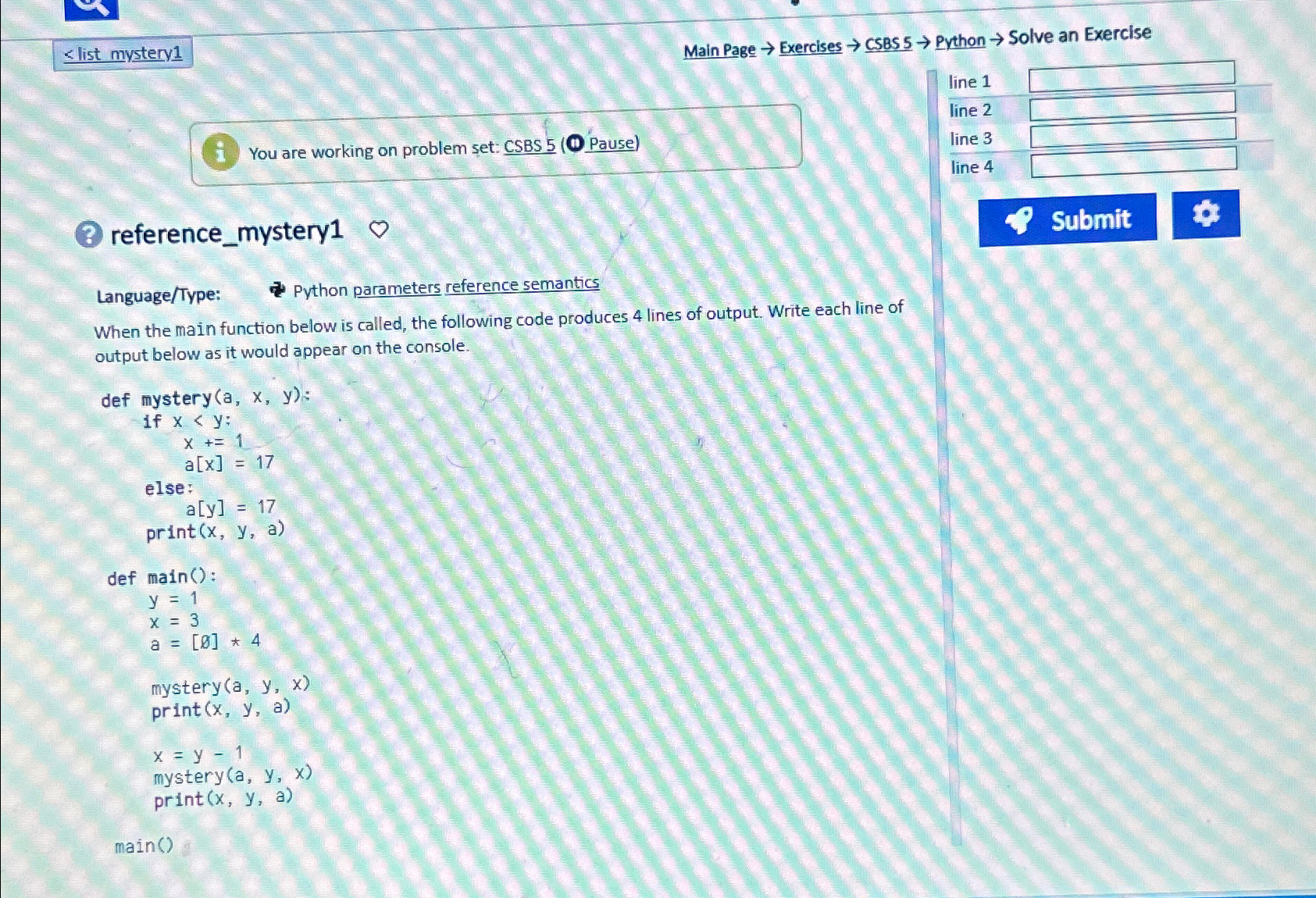  Main Page Exercises CSBS5 Python Solve an Exercise (1) You are