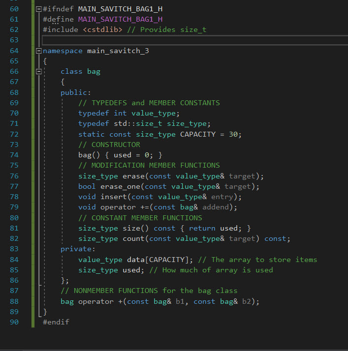 Multi part question regarding the bag class. Based on the screenshots: E)