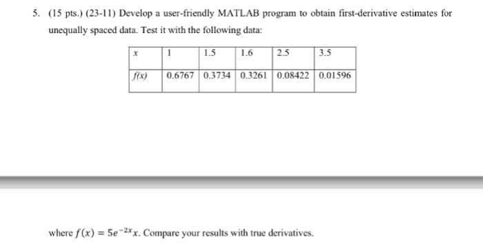  5. (15 pts.) (23-11) Develop a user-friendly MATLAB program to obtain