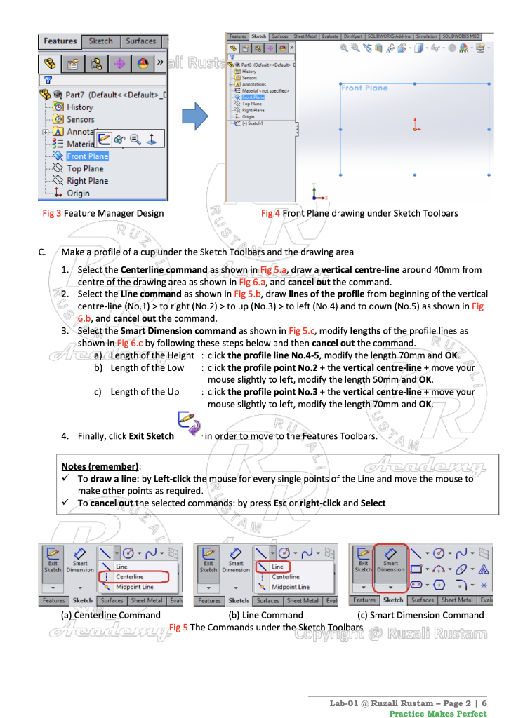 What is the profile or side view in Solidworks program? Explain. Features