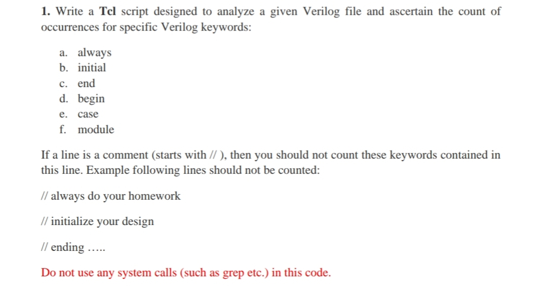  Write a Tcl script designed to analyze a given Verilog file
