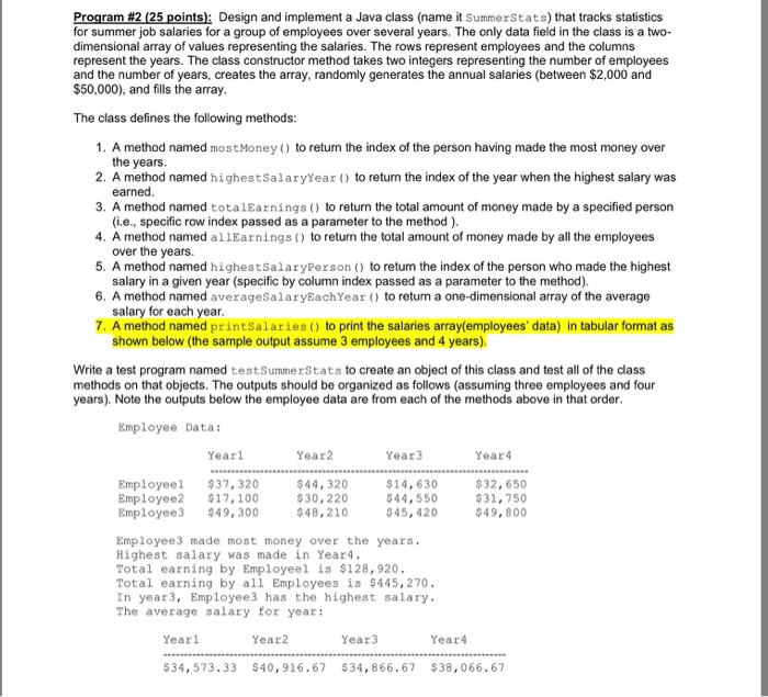  Program#2(25 points): Design and implement a Java class (name it summers