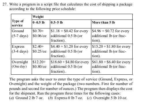  Write in MATLAB... 27. Write a program in a script file