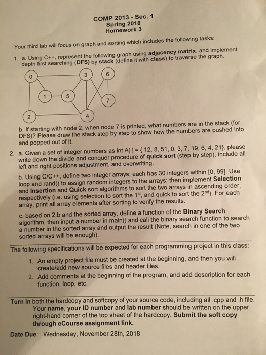  COMP 2013-Sec. 1 Spring 2018 Homework 3 Your third lab will