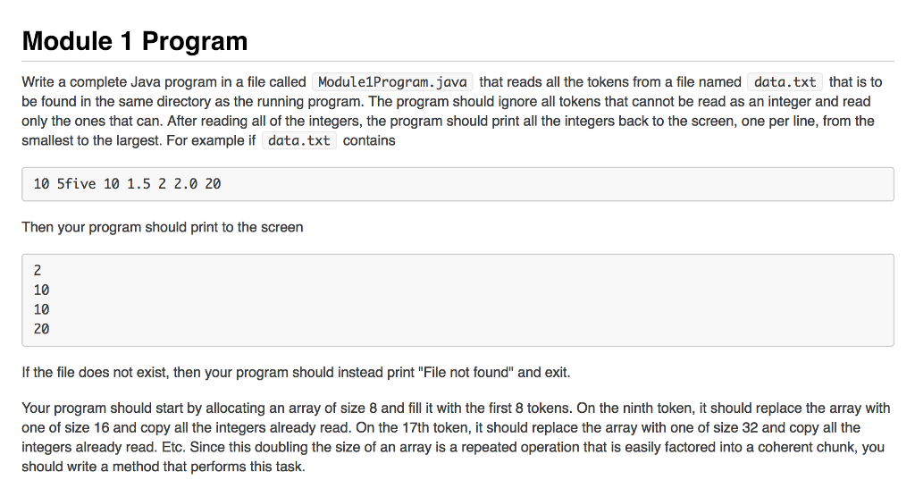 Write a complete Java program in a file called Module1Program.java that reads