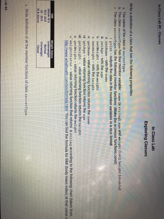  C++ In-Class Lab #2-Classes In Class Lab Exploring Classes Write a