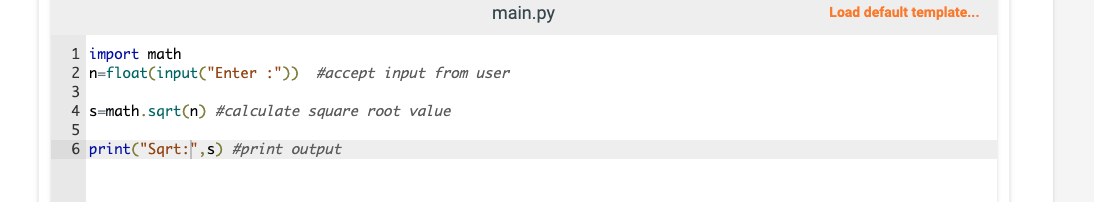as input, output the square root of the given number. Hint: Use