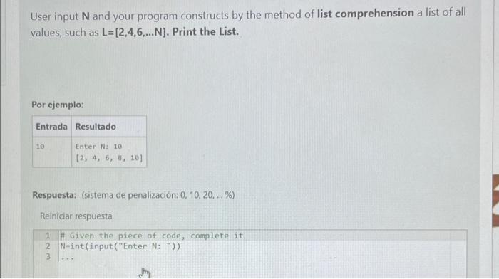  User input N and your program constructs by the method of