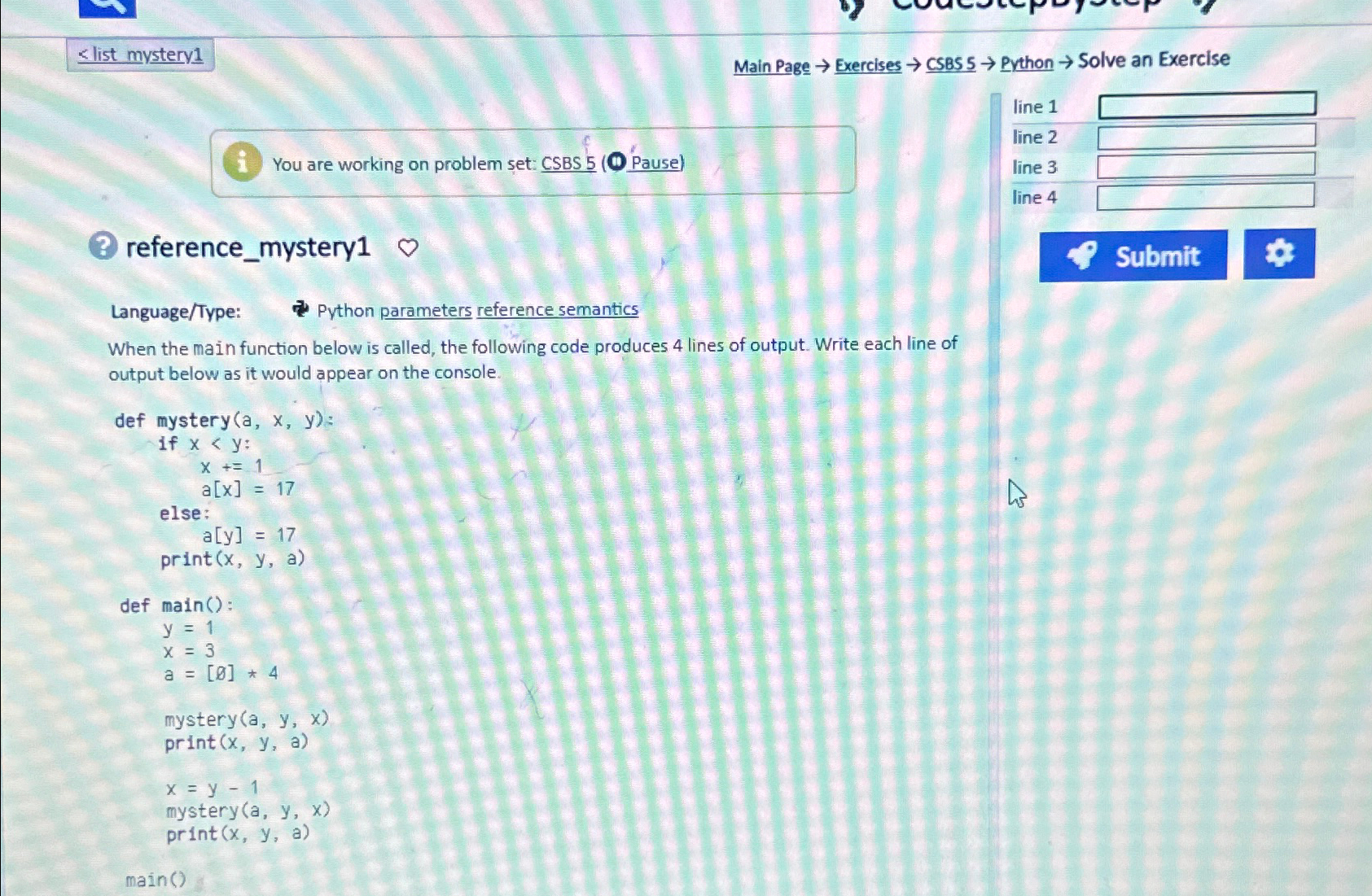  list mystery 1 Main Page Exercises CSBS 5 Python Solve an