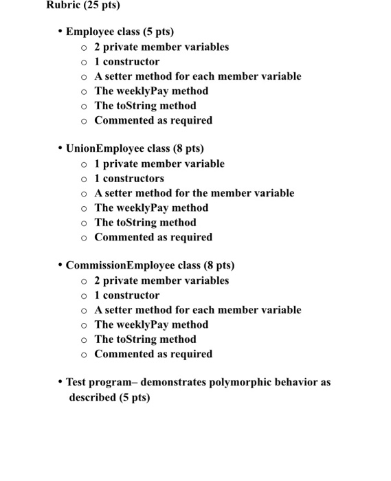 assignment involves writing three classes, plus a test class. The base class
